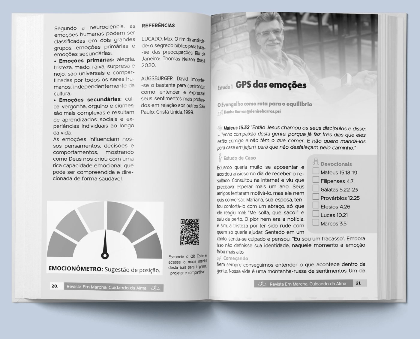 Revista aberta mostrando uma página interna com a lição