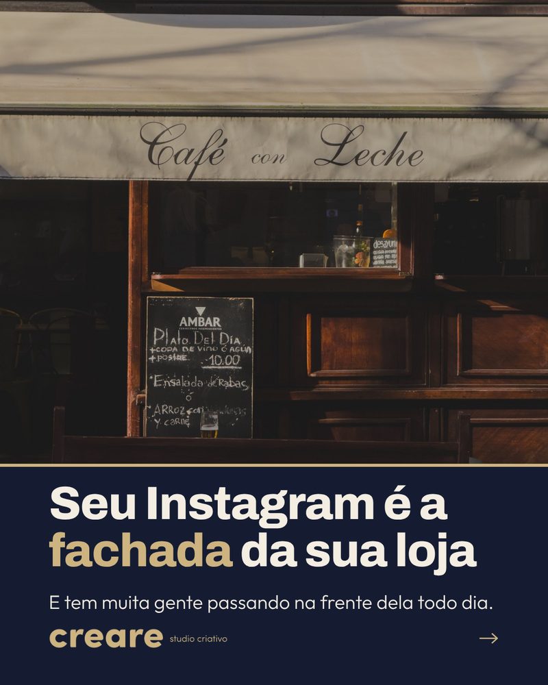 Capa do carrossel Seu Instagram é a fachada da sua loja, com foto de um café